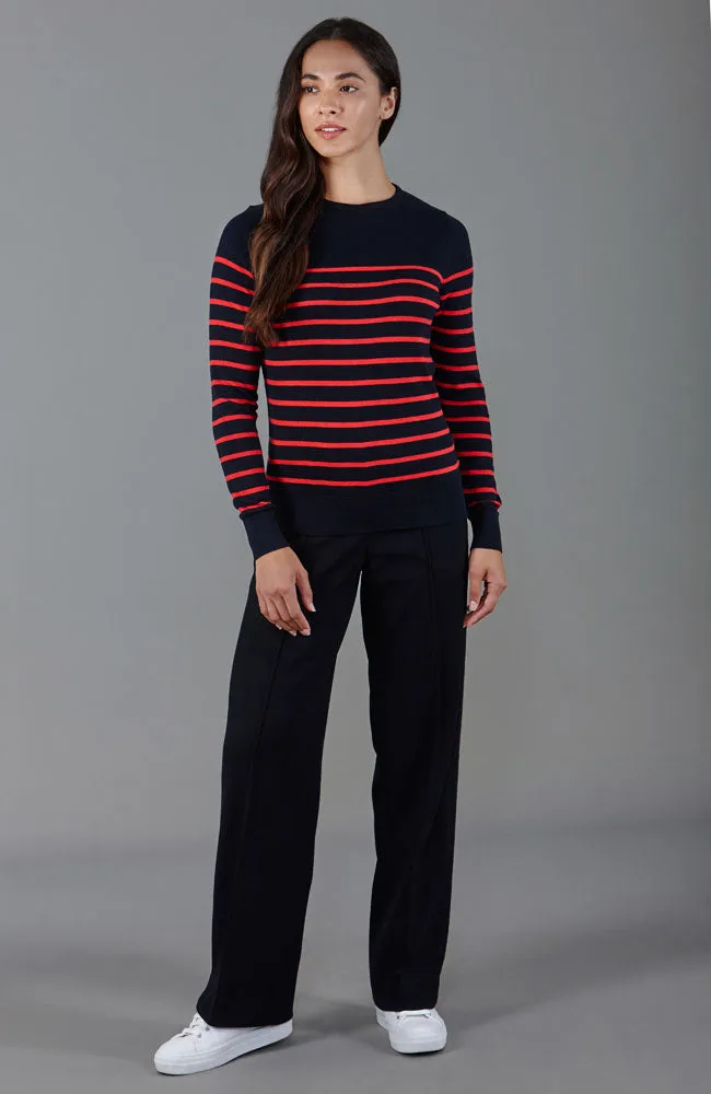 Womens Ultra Fine Cotton Breton Crew Neck Jumper