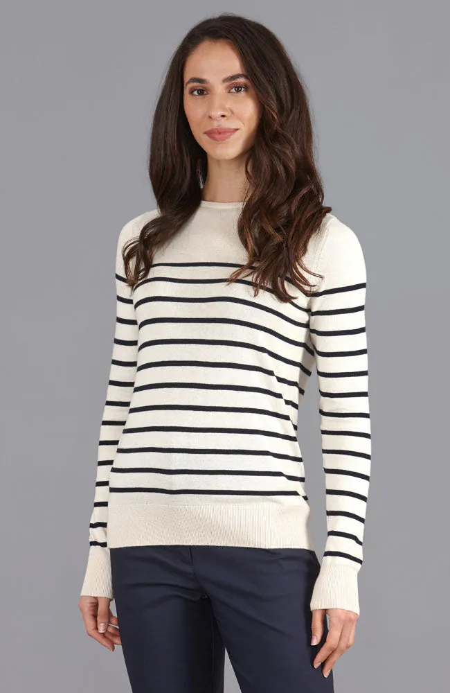 Womens Ultra Fine Cotton Breton Crew Neck Jumper