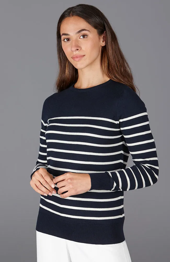 Womens Ultra Fine Cotton Breton Crew Neck Jumper