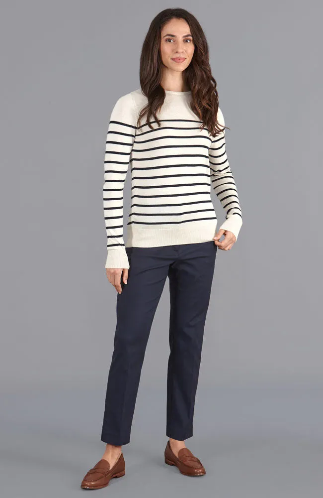 Womens Ultra Fine Cotton Breton Crew Neck Jumper