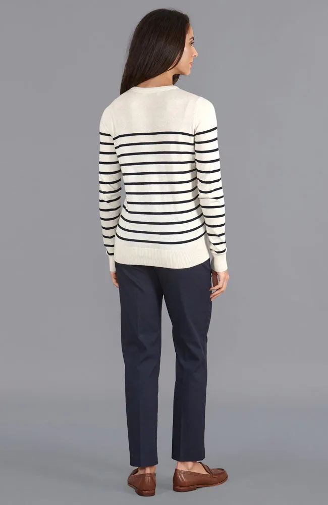 Womens Ultra Fine Cotton Breton Crew Neck Jumper