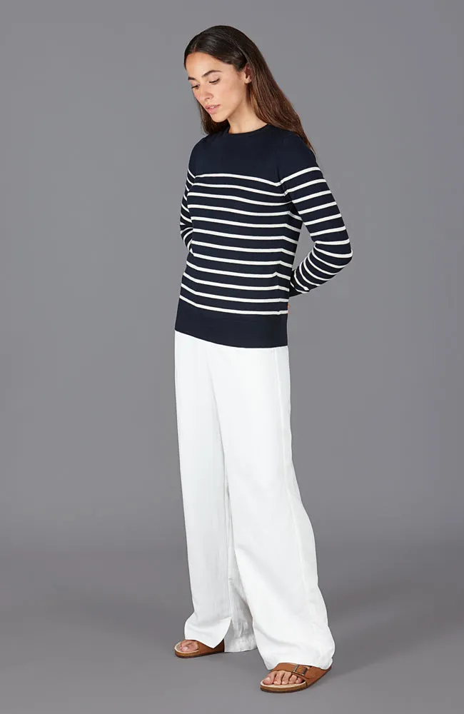 Womens Ultra Fine Cotton Breton Crew Neck Jumper