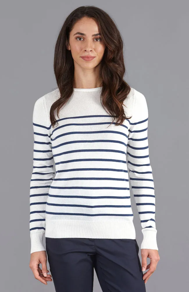 Womens Ultra Fine Cotton Breton Crew Neck Jumper