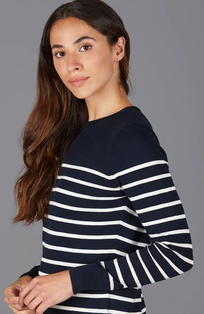 Womens Ultra Fine Cotton Breton Crew Neck Jumper