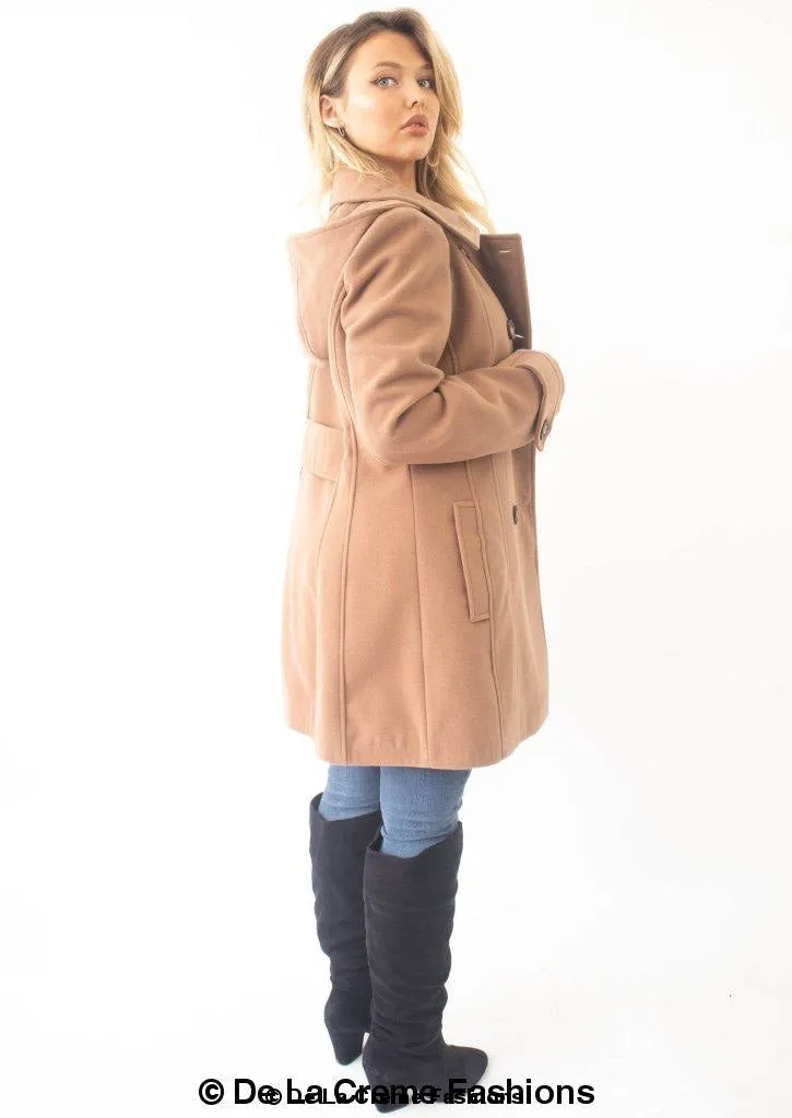 Womens Wool Feel Double Breasted Hooded Coat