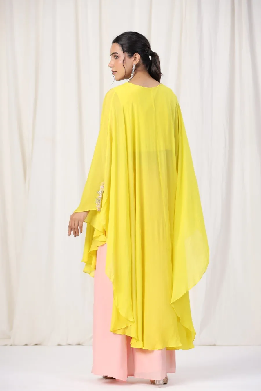 Yellow Moorish Georgette Embellished Tunic with Palazzo