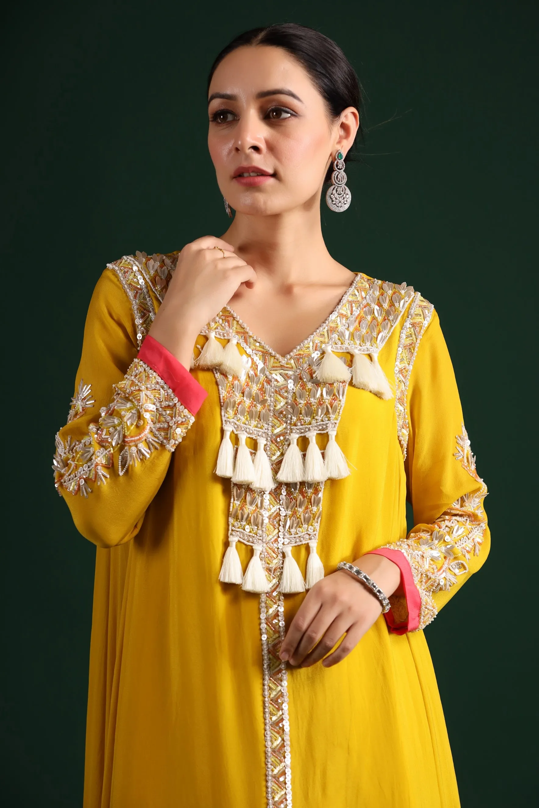 Yellow Ombre Dyed Swiss Georgette Asymmetrical Kurta With Pants