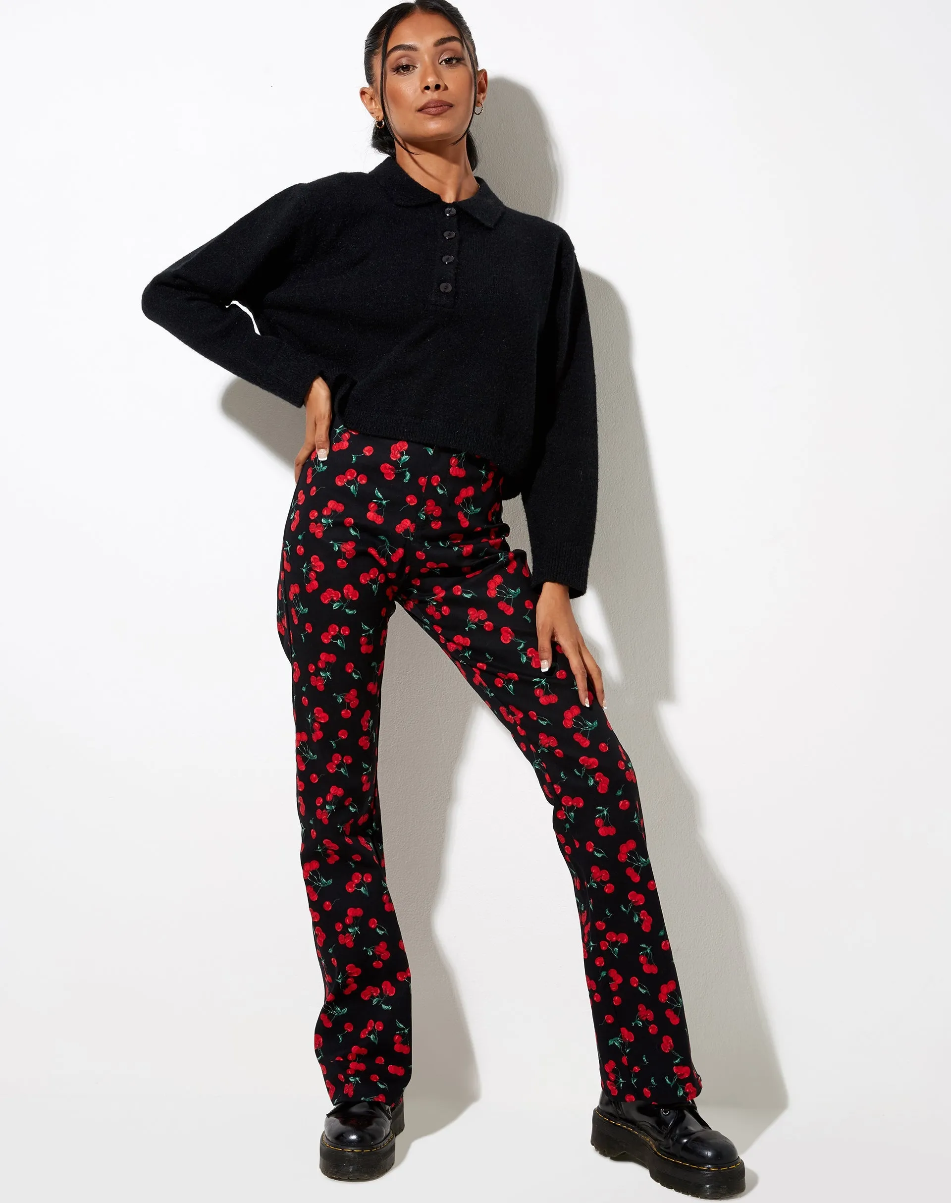 Zoven Flare Trouser in Cherries Black