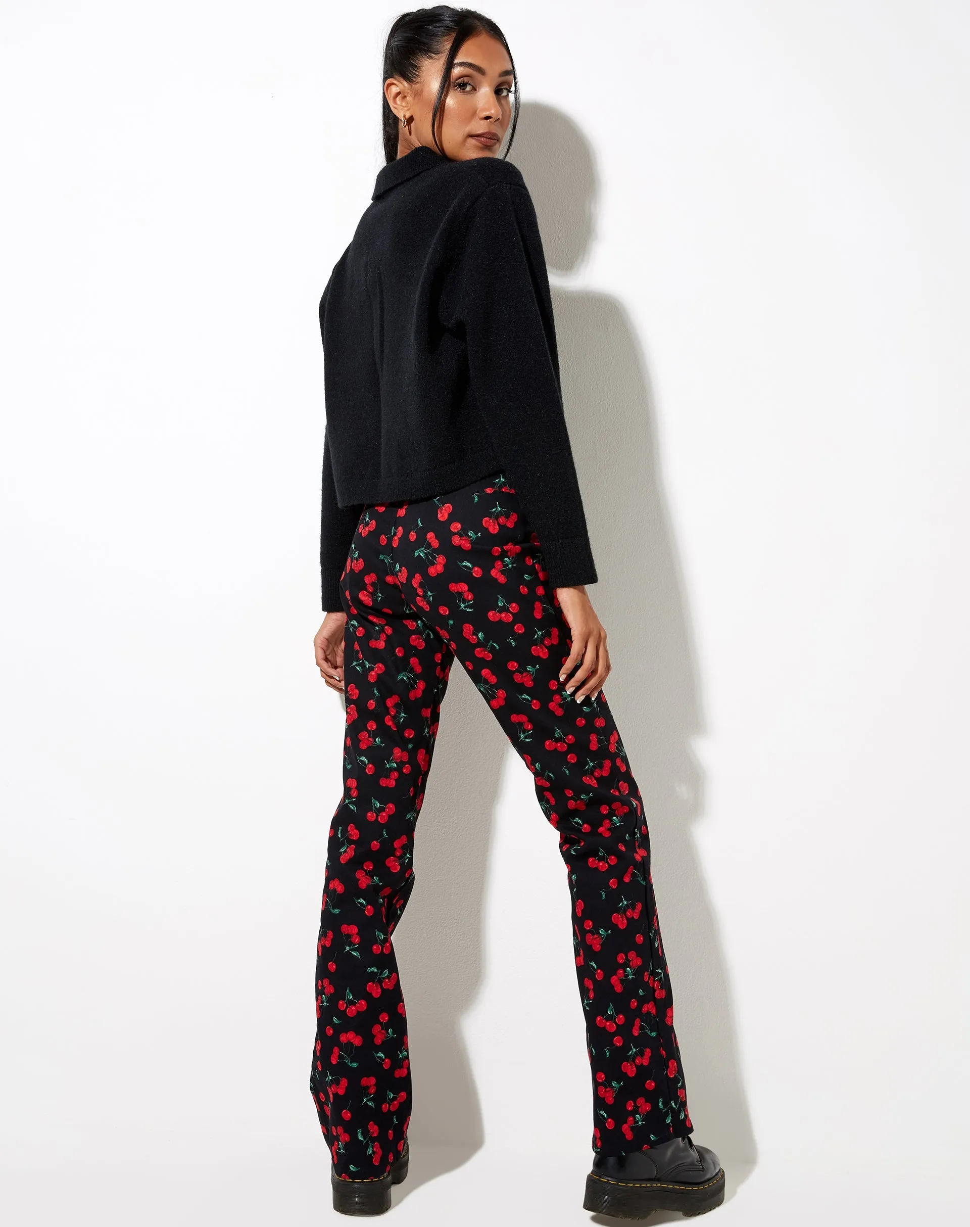 Zoven Flare Trouser in Cherries Black